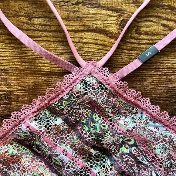 Victorias Secret Dusty Pink Pattern Lace Underwire Cropped Halter Bralette NWOT - Picture 3 of 8